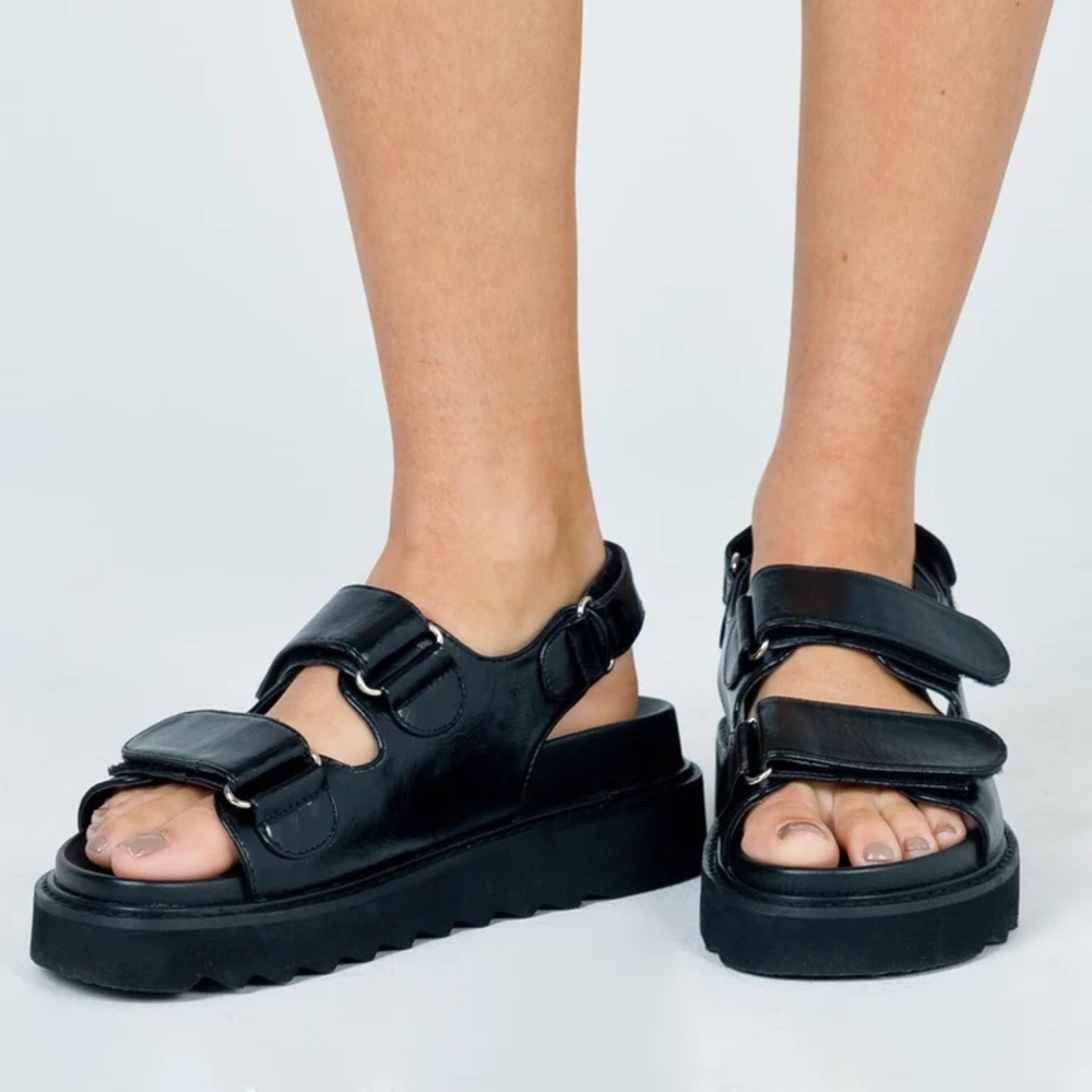 Princess Polly Rue Chunky Sandals in Black Sz 7